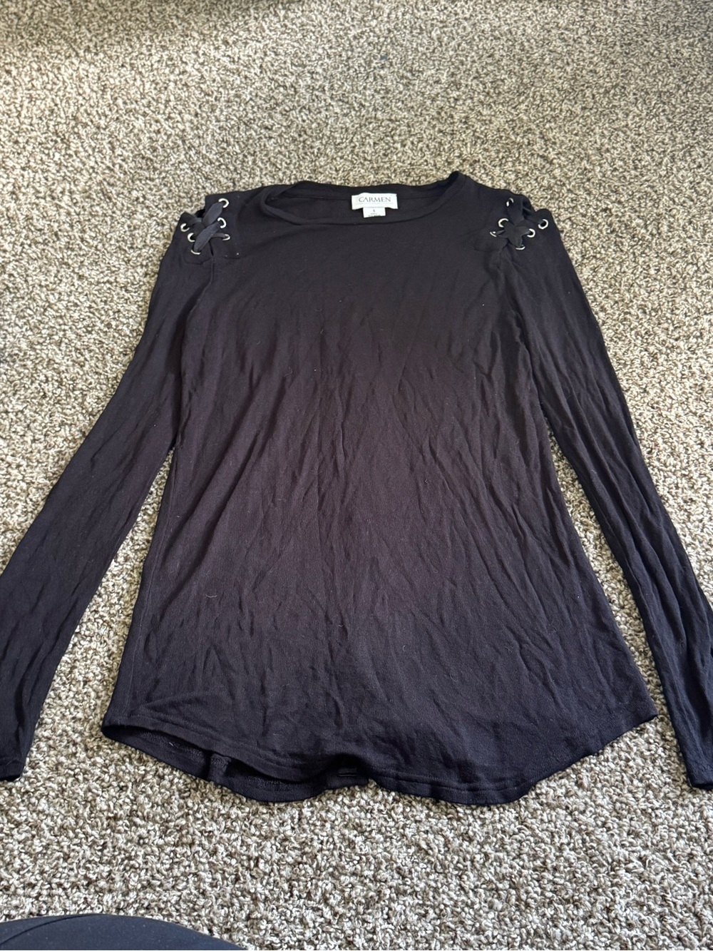 Black Lace-Up Shoulder Long Sleeve Top by Carmen Marc Valvo